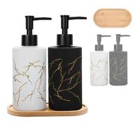 Glass Soap Dispenser Set, Hand and Dish Soap Dispenser Set with Bamboo Tray Modern Farmhouse Kitchen - 13oz