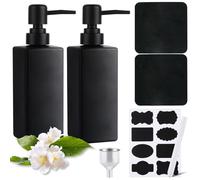 Glass Soap Dispenser Set (with Stainless Steel Funnel, Bottle Cushion, Label Sticker, Signature Pen) 350 ml Soap Dispenser Black, Reusable Soap Dispenser for Shower, Kitchen, Laundry Room