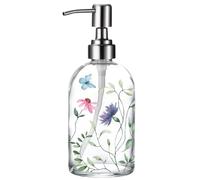 Glass Soap Dispenser, Various patterns,Refillable Liquid Hand Jar Dispenser for Bathroom, washing up liquid dispenser bathroom glass soap dispenser soap dispenser kitchen(Flower Butterfly Language)