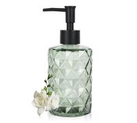 Glass Soap Dispenser with Black Plastic Pump -12 Oz Clear Liquid Hand Soap Dispenser - 330 ML Refillable Bottle Dispenser for Bathroom, Countertop, Kitchen, Laundry Room, Essential Oil （Green）