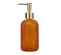Glass Soap Dispenser with Gold Plastic Pump, 13.5oz Refillable Liquid Hand Soap Dispenser, Crystal Lotion Bottle for Modern Home Decor, Bathroom, Kitchen Countertop, Hotel(Orange)