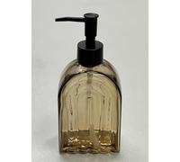 Glass Soap Dispenser with Plastic Pump, 11 Oz Refillable Liquid Modern Soap Dispenser for Hand and Dish Set for Bathroom Countertop Decor (Brown)