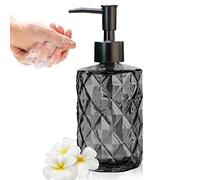 Glass Soap Dispenser with Plastic Pump, 330ml/11oz. Liquid Hand Soap Dispenser for Bathroom and Kitchen, Hand-Pump Dispenser for Dishwashing Liquid, Lotion, Soap, Essential Oil (Black)