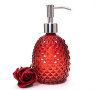 Glass Soap Dispenser with Pump, 12oz Clear Dish Soap/Hand Soap/Laundry Soap/Lotion Dispenser, Refillable Liquid Dispenser for Bathroom Kitchen Shower (Bright red)