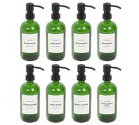 Harbour Housewares Glass Soap Dispensers with Labels - Green/White - 8 Pack - 500ml Refillable Soap Dispensers Hand and Dish Liquid Pump for Bathroom, Kitchen, Laundry Room