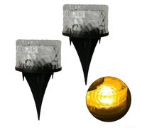 Glass Solar Ground Lights, 2-Pack, Drative Lawn and Courtyard Lighting, Automatic Dusk-to-Dawn Operation, IP65 Weatherproof with Glass Design, for Garden Pathways and Deck Walkways(Yellow Light)