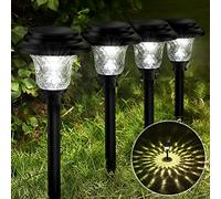 Glass Solar Lights Outdoor, 8 Pack Super Bright Solar Pathway Lights, Up to 12 Hrs Long Last Auto On/Off Garden Lights Solar Powered Waterproof, Stainless Steel LED Landscape (Cool White, 8 PACK)