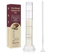 Glass Sourdough Aliquot Jar Set with Pump and Stand, Dough Rise Measuring Tube for Bread Baking, Transparent Acrylic Container with Silicone Base and Cleaning Brush (Glass, white)