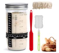 Glass Sourdough Starter Jar Set - 24Oz/730ml Round Glass Jar Sour Dough Kits with Thermometer Date Band Cloth Cover Metal Lid, Reusable Fermentation Kit Baking Container for Baking Bread Fermentation