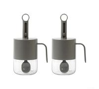 Glass spice jar with airtight silicone lid and retractable spoon, for controlled seasoning dispensing and storage (dark gray)