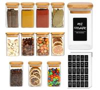 Glass Spice Jars with Bamboo Lid and Label 12 Pack Square Glass Container 8oz/250ml Kitchen Airtight Glass Spice Jars with Lids, Glass Container for Salt Sugar Seeds Nuts Tea Coffee Bean Herb etc