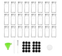 Glass Spice Jars with Lids 24pcs, 120ml Square Glass Spice Jars with Labels, Cleaning Brushes, Label Pens, Funnels, Kitchen Spice Containers Cabinet Drawer Bottles Storage Bottles
