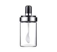 Glass Spice Jars with Serving Spoon, Mason Storage Canister, Clear Condiment Food Bottle with Stainless Steel Screw Lid, Salt Sugar and Ketchup Canning Jar for Home and Kitchen 8.5OZ (250 ML)