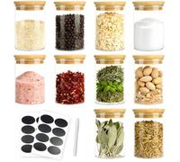 Glass Spice Jars with Wood Lids 10pcs, 250ml Square Transparent Glass Jars