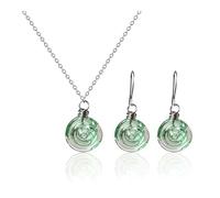 Glass Spiral Earrings,Upcycled Jar Dangles,Handmade Drop Earrings/Necklace,Twisted Hammered Jewelry Set, Handmade Boho Swirl Maze Necklace,Beach Jewelry Inspirational Gifts (Green)