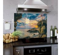 Glass Splashback Kitchen Tile Cooker Panel ANY SIZE Sunset Ocean Rock View 1082
