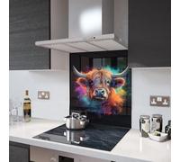 Glass Splashbacks Highland Cow On Black - Made by Premier Range in 75cm Wide x 60cm High