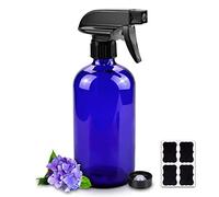 Glass Spray Bottles, 16oz Refillable Containers, Empty Boston Round Bottles with Labels & Adjustable Nozzle for Cleaning, Gardening, Aromatherapy, Pets, Plant, Hair -Blue (1 Pack)