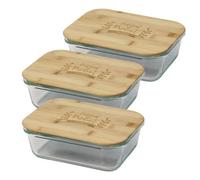 Glass Storage Container Rectangle 1500Ml Food Box Airtight W/ Bamboo Lid 3Pc Set