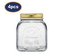 Glass Storage Jar 500Ml With Screw Lid Fruit Embossed Square Clear Container 4Pc