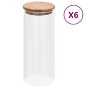 Glass Storage Jar Set 6pcs 1000ml Transparent Glass with Bamboo Lids 8.5x21.5cm