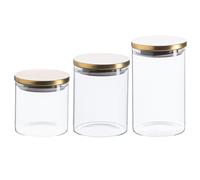 Argon Tableware Scandi Storage Jars Set with Metallic Gold Lids - 3 Sizes - Modern Round Organisation Container Glass Jar for Kitchens, Pantry, Bathrooms, Utility Rooms