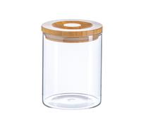 Argon Tableware Glass Storage Jars - Carved Wood Lid - 750Ml - Modern Round Scandi Organisation Container Glass Jar - Set Of 3
