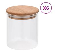 Glass Storage Jars 6pc 600ml Transparent Bamboo Lids 9.5x11cm Set Pantry Minimal