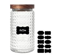 Glass Storage Jars with Airtight Lid - 1000 ML Large Vintage Kitchen Pantry Canister with Label, Decorative Container for Biscuit, Cookie, Tea Bag, Coffee Bean, Snack, Sweet, Oat, Pet Treat, Candy