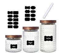 Glass Storage Jars with Airtight Lid - 3 PC Vintage Kitchen Pantry Canister with Label and Marker, Decorative Container for Biscuit, Cookie, Tea Bag, Coffee Bean, Snack, Sweet, Oat, Pet Treat, Salt