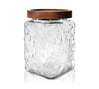 Glass Storage Jars with Airtight Lid - 750 ML Small Square Vintage Kitchen Canister, Decorative Wide Mouth Containers for Biscuit, Cookies, Tea Bag, Coffee Bean, Snack, Sugar, Sweet, Oat, Sunflower