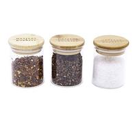 Glass Storage Jars with Bamboo Lids Airtight Kitchen Food Canister Cylinder Clear Preserving Seal High Borosilicate Glass Includes Sticker and Chalk M&B (Salt, Pepper, Chilli Set)