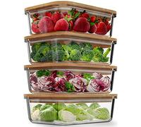 Glass Food Storage Containers with Bamboo Lids (4 Pack, 36 Ounce) Eco Friendly Meal Prep Containers Airtight - Plastic Free, BPA Free