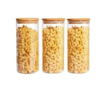 Glass Storage Jars with Lids High Borosilicate Glass Clear Airtight Food Storage Container Jar with Sealing Lid, Tea, Coffee Beans, Flour, Candy, Cookie, Spice, Cereal (1000ML-3Pcs)