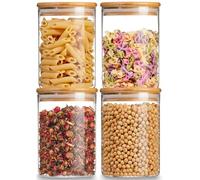 Glass Storage Jars with Lids High Borosilicate Glass Clear Airtight Food Storage Container Jar with Sealing Lid, Tea, Coffee Beans, Flour, Candy, Cookie, Spice, Cereal (750ML/4PCS)