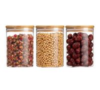 Glass Storage Jars with Lids High Borosilicate Glass Clear Airtight Food Storage Container Jar with Sealing Lid, Tea, Coffee Beans, Flour, Candy, Cookie, Spice, Cereal (750ML-3Pcs)