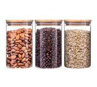 Glass Storage Jars with Lids High Borosilicate Glass Clear Airtight Food Storage Container Jar with Sealing Lid, Tea, Coffee Beans, Flour, Candy, Cookie, Spice, Cereal (950ML-3Pcs)