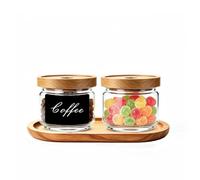 Glass Storage Jars with Wood Lids- 12 OZ Airtight Kitchen Container with Wooden Tray, the marking pen and Labels, Small Acacia Pantry Organizers for Coffee beans, Snacks, and Nuts,Candy, Tea (2 Pack)