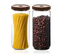 Glass Storage Jars with Wooden Lids - 1000 ML Airtight Containers for Kitchen and Pantry, Large Canisters for Pasta, Spaghetti, Cereal, Rice, Flour, Coffee, Sugar, Set of 2