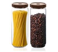 Glass Storage Jars with Wooden Lids - 1700 ML Airtight Containers for Kitchen and Pantry, Large Canisters for Pasta, Spaghetti, Cereal, Rice, Flour, Coffee, Sugar, Set of 2