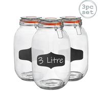 Glass Storage Jars with Wooden Lids Leather Loop 2 Litre Pack of 6 Argon Tableware Clear One Size