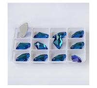 Glass Strass Rhinestones Sew On Rhinestone Flatback Stones стразы Sewing Crystals for Garment Dress(Blue Zircon,9x14mm-30pcs)