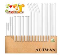 Glass Straws 20 Pack,Size 8.5''x10MM and 6''x10MM,Glass Straws Drinking,Eco Friendly Including 12 Straight and 4 Bent with 4 Brushes,Reusable Straw for Cocktail,Juice