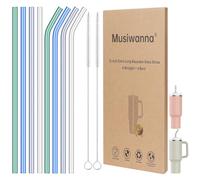 Glass Straws 31 cm Long Diameter 1 cm for Stanley Adventure Quencher Travel Mug 40 oz, Pack of 8 Colourful Replacement Straws with 2 Cleaning Brushes, Reusable Straws, Stanley Cup Accessories