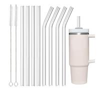 Glass Straws 31 cm Long for Stanley Adventure Quencher Travel Mug 40 oz, Pack of 8 Replacement Straws and 2 Cleaning Brushes (8 Pieces Clear (4 Straight + 4 Bent))