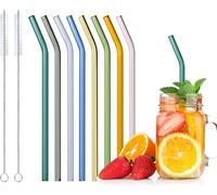 Glass Straws Reusable, 8 Pcs Multicolour Drinking Straw, Bent Drinking Straws with 2 Cleaning Brushes, Eco Friendly Straws for Smoothies Milkshake and Cocktail (20cm)