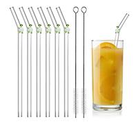 Glass Straws Reusable Drinking Straws, Set of 6 with 2 Cleaning Brushes, with Little Turtle, Shatter Resistant Straws with Design, Curved Design for Smoothies, Cocktails, and Beverages