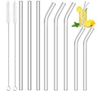 Glass Straws Reusable Pack of 8 Glass Straws, 2 Small Glass Straw + 3 Long Straight Glass Straws, 3 Bent Glass Drinking Straws with 2 Cleaning Brushes for Cocktails, Smoothie and Juices