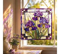 Glass Suncatcher Window Panel, Rose Diamond Painting Nature-Inspired Decor for Home & Garden, Unique Gift for Nature Lovers