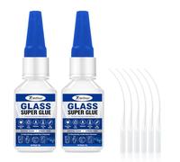 Glass Super Glue 2 Pack, Clear Strong Glass Glue with 6 Precision Tips